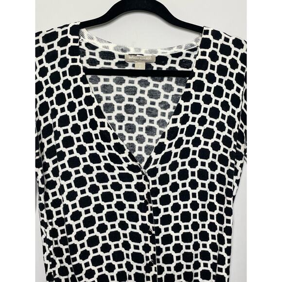 Banana‎ Republic Cardigan Sweater Buttoned Knit Geometric Print Black White SP - Picture 5 of 10